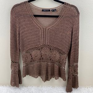 BCBGMaxAzria boho brown crochet top